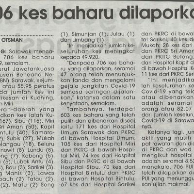5.6.2021 Utusan Sarawak Pg.4 706 Kes Baharu Dilaporakan