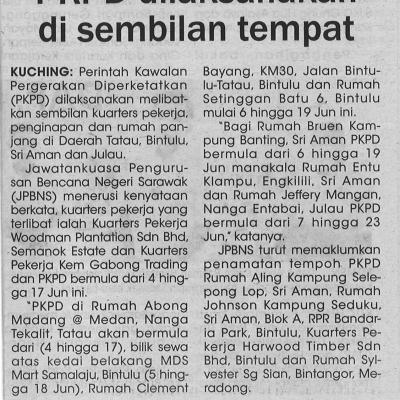 8.6.2021 Utusan Sarawak Pg.4 Pkpd Dilaksanakan Di Sembilan Tempat
