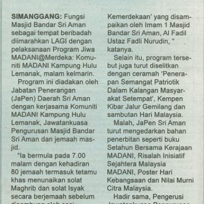 20 September 2024 Utusan Sarawak Pg.13 Semai Semangat Patriotisme Di Masjid