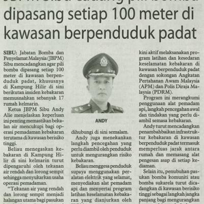 24 September 2024 Utusan Borneo Pg. 5 Jbpm Sibu Cadang Pili Bomba Dipasang Setiap 100 Meter Di Kawasan Berpenduduk Padat