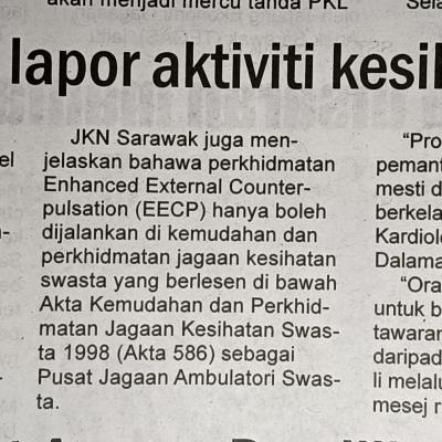 26 September 2024 Utusan Sarawak Pg8 Jkn Gesa Orang Awam Lapor Aktiviti Kesihatan Mencurigakan