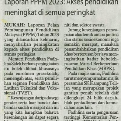 9 September 2024 Utusan Borneo Pg.2 Laporan Pppm 2023 Akses Pendidikan Meningkat Di Semua Peringkat