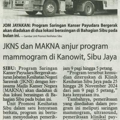 15 November 2024 Utusan Borneo Pg.6 Jkns Dan Makna Anjur Progrm Mammogram Di Kanowit Sibu Jaya