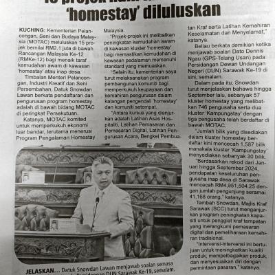 16 November 2024 Utusan Sarawak Pg6 15 Projek Naik Taraf Kawasan Homestay Diluluskan