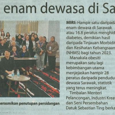 26 November 2024 Utusan Borneo Pg.1 Hampir Satu Daripada Enam Dewasa Di Sarawak Hidap Diabetes