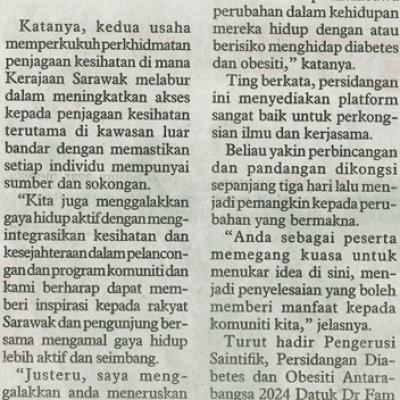 26 November 2024 Utusan Borneo Pg.2 Hampir Satu Daripada Enam Dewasa Di Sarawak Hidap Diabetes