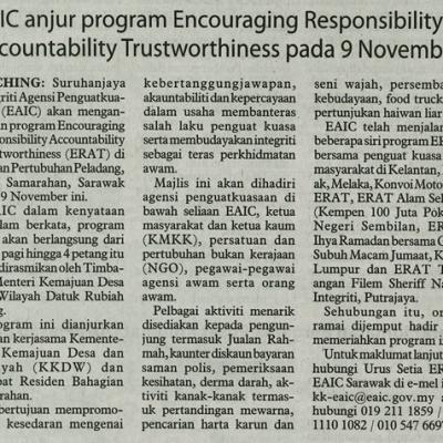 5 November 2024 Utusan Borneo Pg. 3 Eaic Anjur Program Encouraging Responsibility Accountability Trustworthiness Pada 9 November