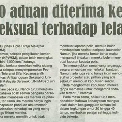 13 Disember 2024 Utusan Sarawak Pg.4 Lebih 1000 Aduan Diterima Kes Gangguan Seksual Terhadap Lelaki