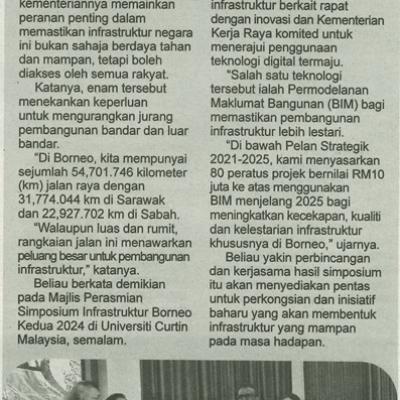 14 Disember 2024 Utusan Sarawak Pg. 6 Pembangunan Infrastruktus Diutamakan