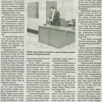 16 Disember 2024 Utusan Borneo Pg. 4projek Tebatan Banjir Rm31 Juta Untuk Lindungi Penduduk Miri