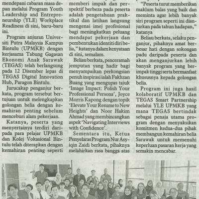 27 Disember 2024 Utusan Borneo Pg.5 Belia Diterap Kemahiran Penting Menerusi Progran Upmkb Tegas