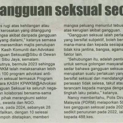 13 Januari 2025 Utusan Sarawak Pg.4 Tags Tangani Gangguan Seksual Secara Sistematik