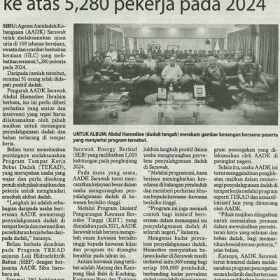 23 Januari 2025 Utusan Borneo Pg.5 Aadk Sarawak Laksana Ujian Urin Ke Atas 5280 Pekerja Pada 2024