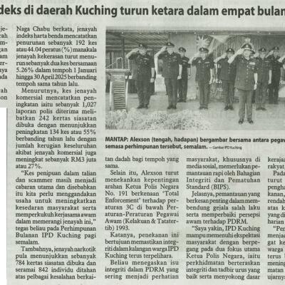 16 Mei 2025 Utusan Borneo Pg.2 Jenayah Indeks Di Daerah Kuching Turun Ketara Dalam Empat Bulan 2025 Kpd