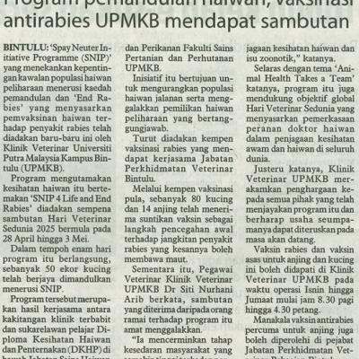 18 Mei 2025 Utusan Borneo Pg6 Program Pemandulan Haiwan Vaksinasi Antirabies Upmkb Mendapat Sambutan