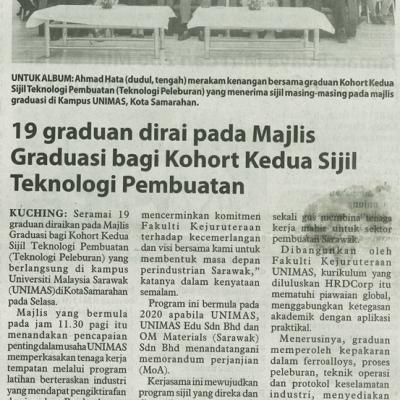 30 Mei 2025 Utusan Borneo Pg.7 19 Graduan Dirai Pada Majlis Graduasi Bagi Kohort Kedua Sijil Teknologi Pembuatan