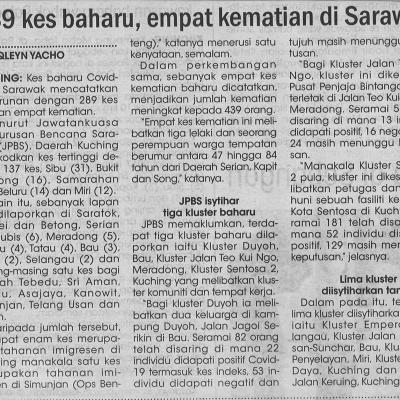 15.7.2021 Utusan Sarawak Pg.4 289 Kes Baharu Empat Kematian Di Sarawak
