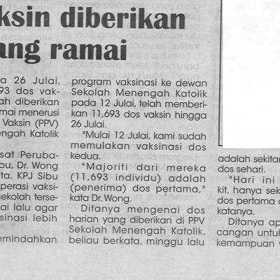 28.7.2021 Utusan Sarawak Pg.4 11 693 Dos Vaksin Diberikan Kepada Orang Ramai