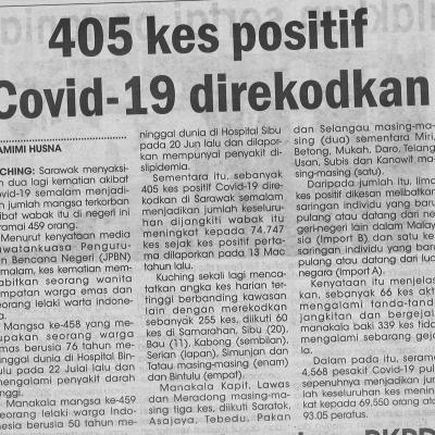 28.7.2021 Utusan Sarawak Pg.4 405 Kes Positif Covid 19 Direkodkan