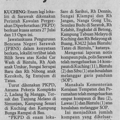 30.7.2021 Utsan Borneo Pg.2 Enam Lagi Lokaliti Diarah Jalani Pkpd