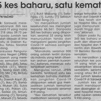 5.7.2021 Utusan Sarawak Pg.4 365 Kes Baharu Satu Kematian