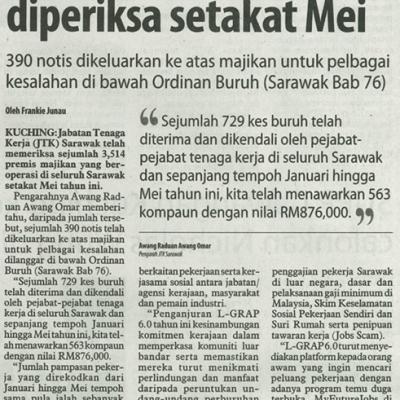 1 Julai 2025 Utusan Borneo Pg.4 3514 Premis Majikan Diperiksa Setakat Mei