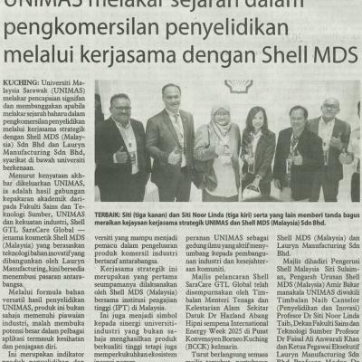 17 Julai 2025 Utusan Borneopg.6 Unimas Melakar Sejarah Dalam Pengkomersilan Penyelidikan Melalui Kerjasama Dengan Shell Mds