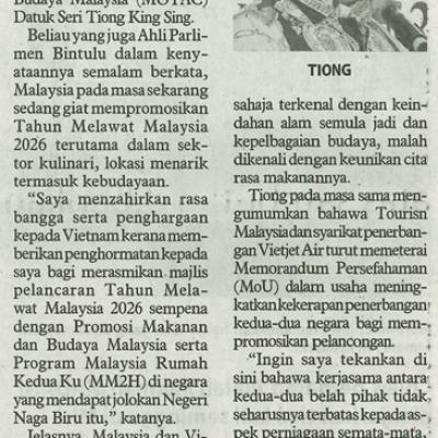 4 Ogos 2025 Utusan Borneo Pg.3tourism Malaysia Dan Vietnam Perkasa Hubungan Pelancongan