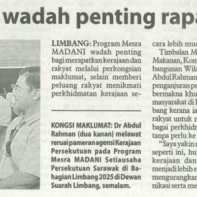 28 September 2025 Utusan Borneo Pg.3 Program Mesra Madani Wadah Penting Rapatkan Kerajaan Rakyat